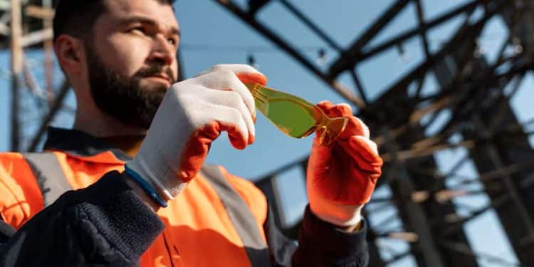Trabalhador usando equipamentos de proteção em ambiente industrial