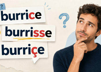 Homem pensativo com mão no queixo olha placas com variações "burrice", "burrisse" e "burriçe"