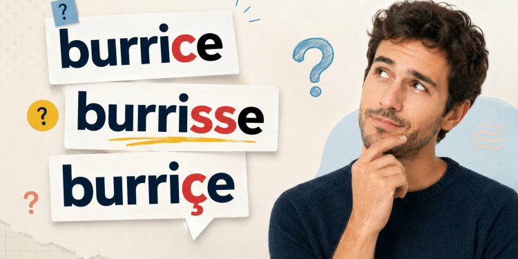 Homem pensativo com mão no queixo olha placas com variações "burrice", "burrisse" e "burriçe"