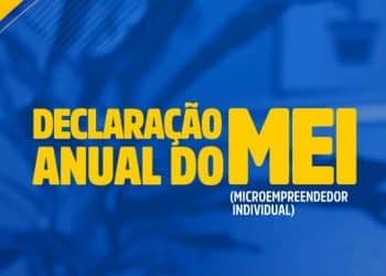 Arte gráfica em azul e amarelo com o texto Declaração Anual do MEI ao centro