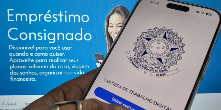 Tela do aplicativo Meu INSS exibe acesso ao serviço de empréstimo consignado com login pelo gov.br
