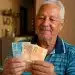 Aposentado segurando notas de real em casa, representando a liberação do pagamento de R$ 2.431,50 do INSS nesta semana, de 25 a 29/05.