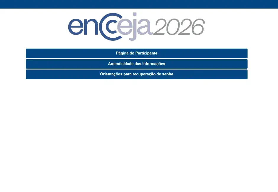 Tela do portal do Inep na página do Encceja 2026 utilizada para realizar a inscrição online.