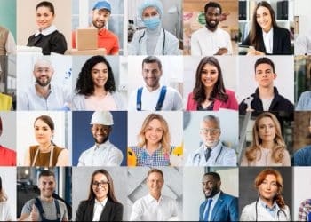 Montagem com profissionais de diferentes áreas e setores do mercado de trabalho