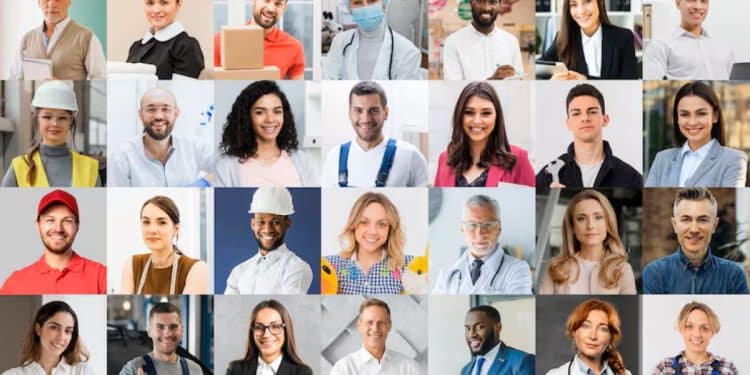 Montagem com profissionais de diferentes áreas e setores do mercado de trabalho
