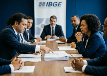 Reunião de análise de documentos, em referência à tramitação do projeto que muda as regras de contratação temporária do IBGE.