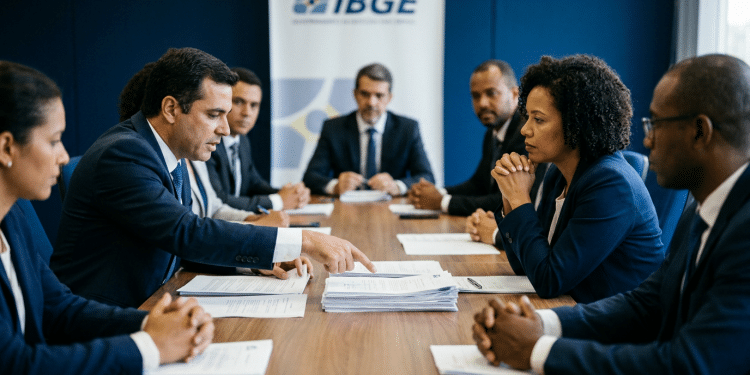 Reunião de análise de documentos, em referência à tramitação do projeto que muda as regras de contratação temporária do IBGE.