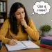 Pessoa escrevendo em um caderno com expressão de dúvida sobre o uso da crase.