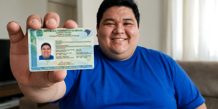 Homem sorridente exibe nova CIN em casa.