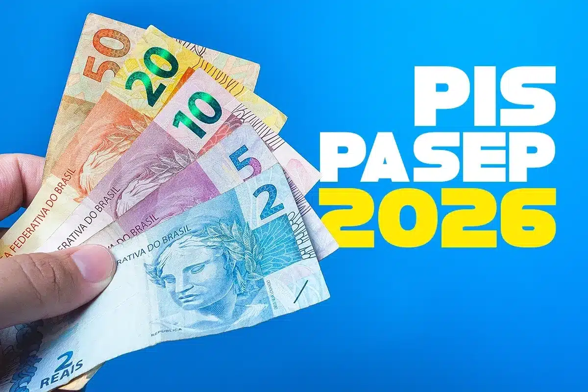 Cédulas de real ao lado da frase "PIS Pasep 2026", representando o cálculo proporcional do Abono Salarial conforme os meses trabalhados.