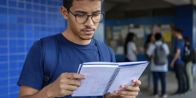 Estudante universitário de licenciatura consultando calendário, representando o acompanhamento dos prazos do Pé-de-Meia Licenciaturas 2026.