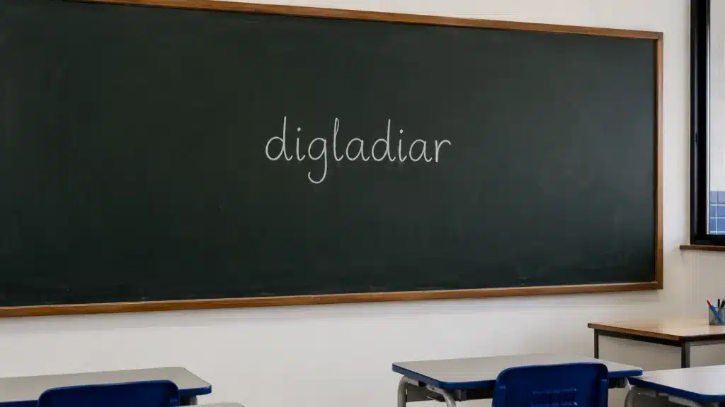 Quadro de sala de aula com a palavra “digladiar” escrita em giz.