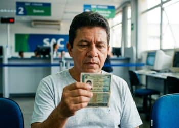 Cidadão observa documento de identidade na sala de espera de um posto do SAC, que ampliou o horário de atendimento.