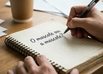 Pessoa escrevendo em um caderno a dúvida sobre o mascote ou a mascote.