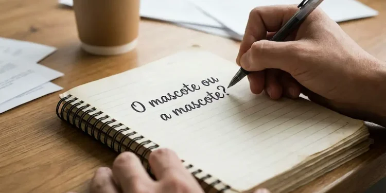 Pessoa escrevendo em um caderno a dúvida sobre o mascote ou a mascote.