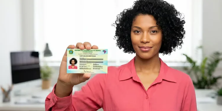 Mulher segurando a nova Carteira de Identidade, anunciando mudanças no SAC.