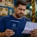 Trabalhador brasileiro analisando carteira de trabalho e contracheque, expressando dúvida sobre ausência do Abono Salarial PIS/Pasep.