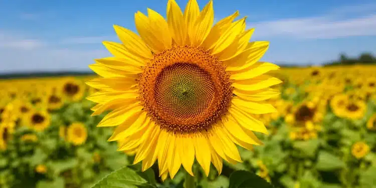 Girassol em destaque em meio a um campo florido, representando a dúvida sobre o plural correto da palavra girassol.