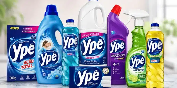 Produtos Ypê de limpeza em destaque, incluindo lava-roupas, desinfetantes e detergentes, após liberação parcial pela Anvisa.