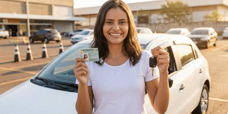 Jovem motorista segura a CNH e a chave do carro após conquistar a habilitação em 2026