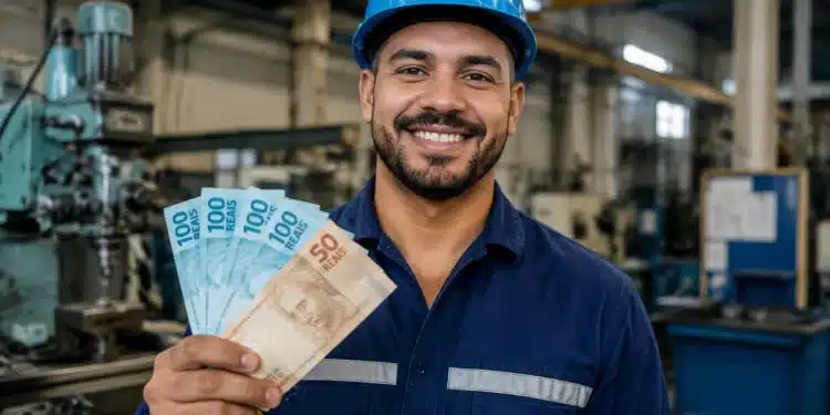 Homem sorridente segurando cédulas de reais, representando profissões que permitem ganhar R$ 15 mil sem faculdade