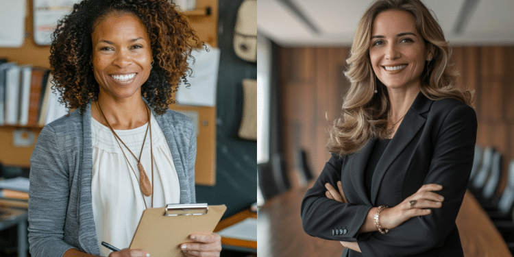 Duas mulheres trabalhando em locais diferentes.