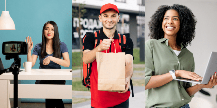 Jovens trabalhando de diferentes formas.