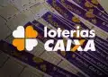 Volantes da loteria +Milionária com o logotipo das Loterias Caixa em destaque