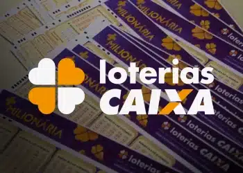 Volantes da loteria +Milionária com o logotipo das Loterias Caixa em destaque