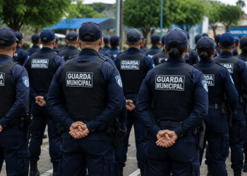 Guardas municipais uniformizados durante formação para representar as próximas etapas do concurso da Guarda Municipal de Maceió.