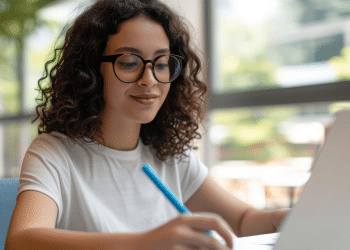 Pessoa estudando para concurso público com notebook e material de preparação para edital da Prefeitura de Exu (PE).