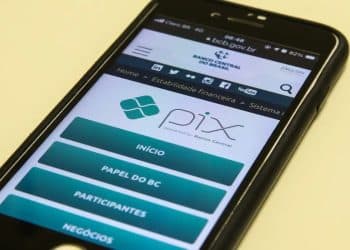 Celular exibe a página do Pix no site do Banco Central, ilustrando o pagamento da restituição automática do Imposto de Renda feito por chave Pix do tipo CPF
