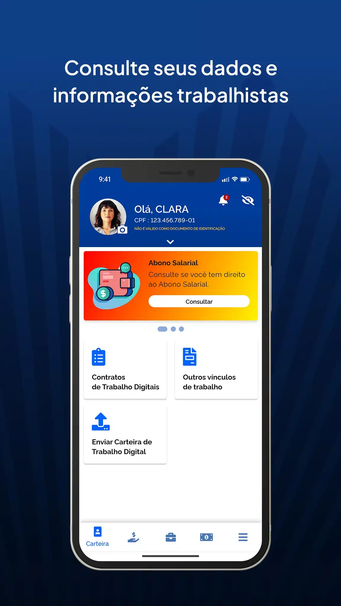 Aplicativo Carteira de Trabalho Digital mostra abono salarial e contratos no celular.