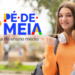 Jovem estudante e logomarca do programa Pé-de-Meia.