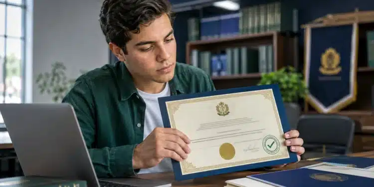 Estudante analisa diploma para conferir se o curso possui reconhecimento oficial do MEC