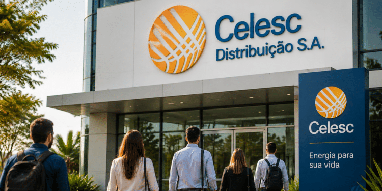 Fachada da Celesc Distribuição S.A. durante concurso público com inscrições abertas em 2026.