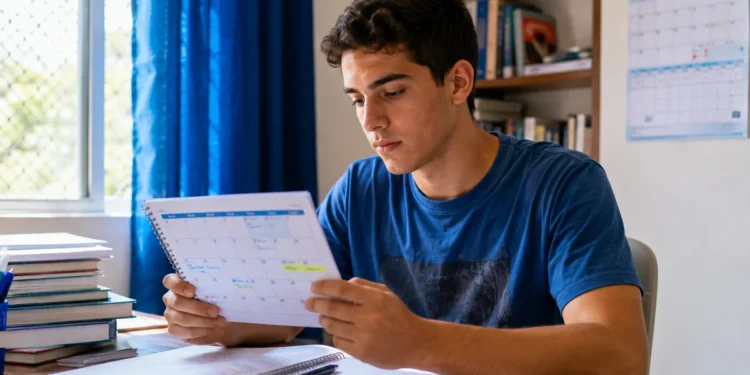 Estudante consulta calendário, representando o acompanhamento das datas dos principais vestibulares de 2027.