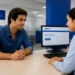 Estudante conversa com atendente da Caixa sobre renegociação de dívidas do Fies pelo programa Desenrola Fies.