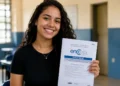 Estudante segura prova do Encceja 2026 antes da aplicação do exame.