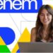 Arte com a marca do Enem sobre fundo colorido e foto de jovem sorridente diante de um notebook, em referência à abertura das inscrições do Enem PPL 2026