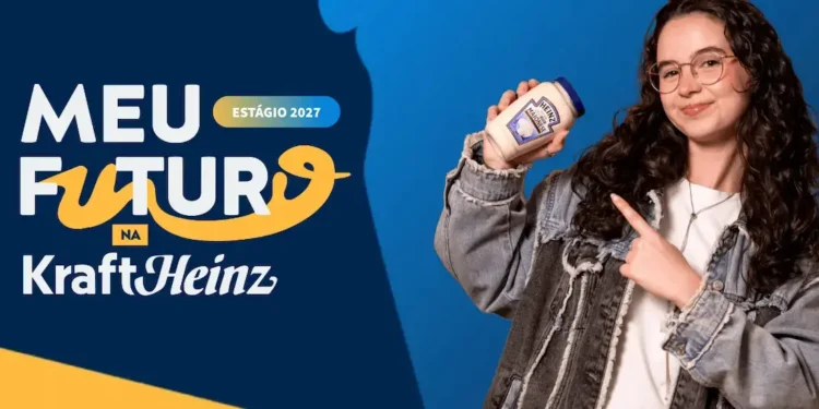 Jovem apresenta produto da Kraft Heinz em campanha do programa de estágio 2027.