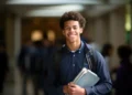 Jovem estudante com mochila e materiais escolares em ambiente de ensino, representando o Estatuto do Aprendiz.