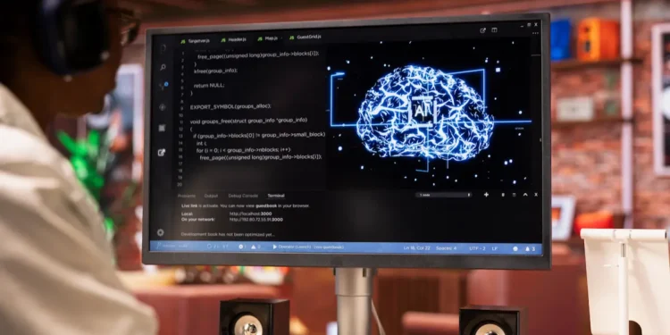 Computador com tela de inteligência artificial representa avanço da tecnologia no mercado de trabalho.