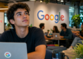 Jovem em ambiente corporativo do Google, representando as empresas mais desejadas para trabalhar.