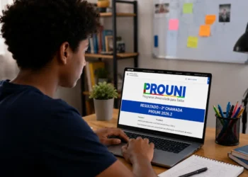 Estudante consulta no notebook o resultado da segunda chamada do Prouni 2026.2.