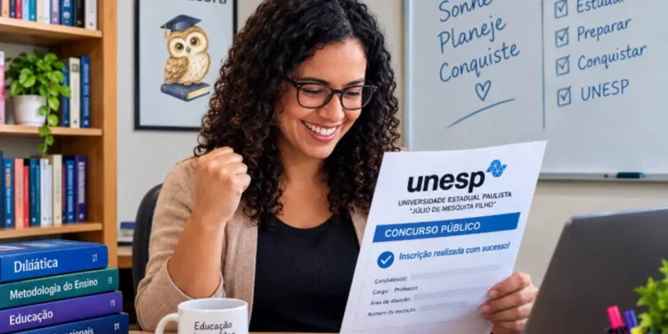 Professora comemora inscrição em concurso público da UNESP.