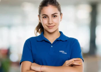 Jovem de braços cruzados com blusa da empresa Vibra, simbolizando as inscrições para o trainee 2027.