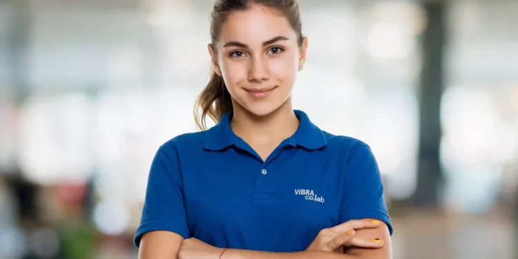 Jovem de braços cruzados com blusa da empresa Vibra, simbolizando as inscrições para o trainee 2027.