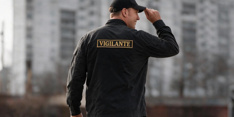 Vigilante caminhando na rua.