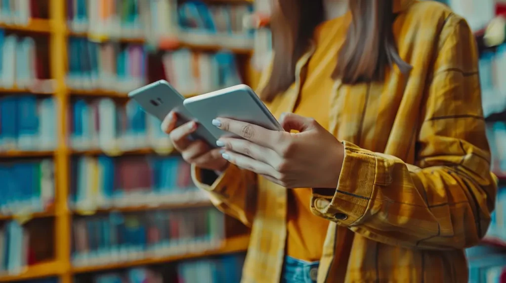 Pessoa utilizando tablet para acessar livros digitais e documentos da Biblioteca Nacional Digital.